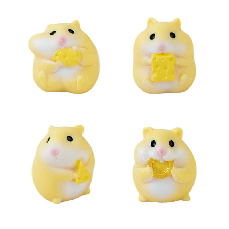 Mini Hamster Figurine Set of 4, Whimsical Animal Micro Ornaments for Desk Decor, Miniature Scenes and Small Gifts