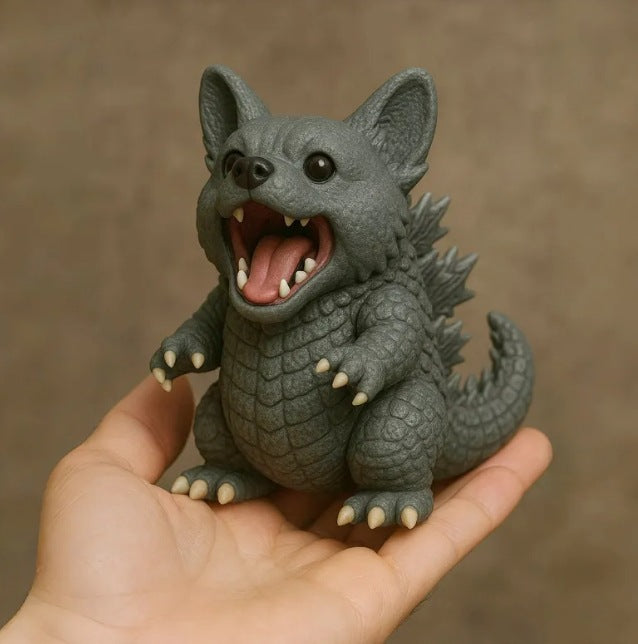 Cute Monster Dog Figurine - Gojira-Inspired Puppy Statue, Collectible Animal Decor for Desk, Shelf, or Unique Gift