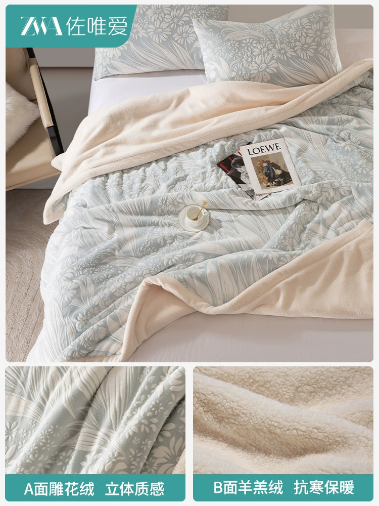 Luxury Carved Milk Velvet Warm Blanket