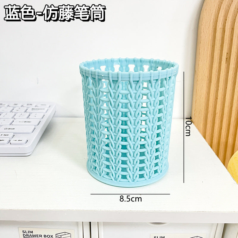 Woven-Look Openwork Pencil Holder, Lightweight Desk Cup in Five Colors for Pens, Markers and Cozy Workspace Decor