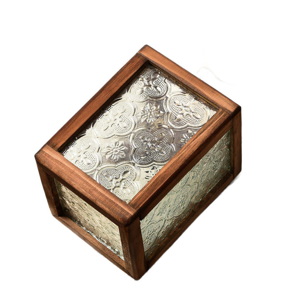 Floral Glass and Wood Desk Organizer, Vintage-Inspired Pen Holder or Lidded Keepsake Box for Home Offices and Creative Spaces