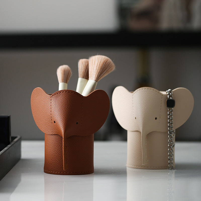 Elephant-Shaped Pencil Holder with Leather-Look Finish, Cute Desk Organizer in Five Colors for Pens and Brushes