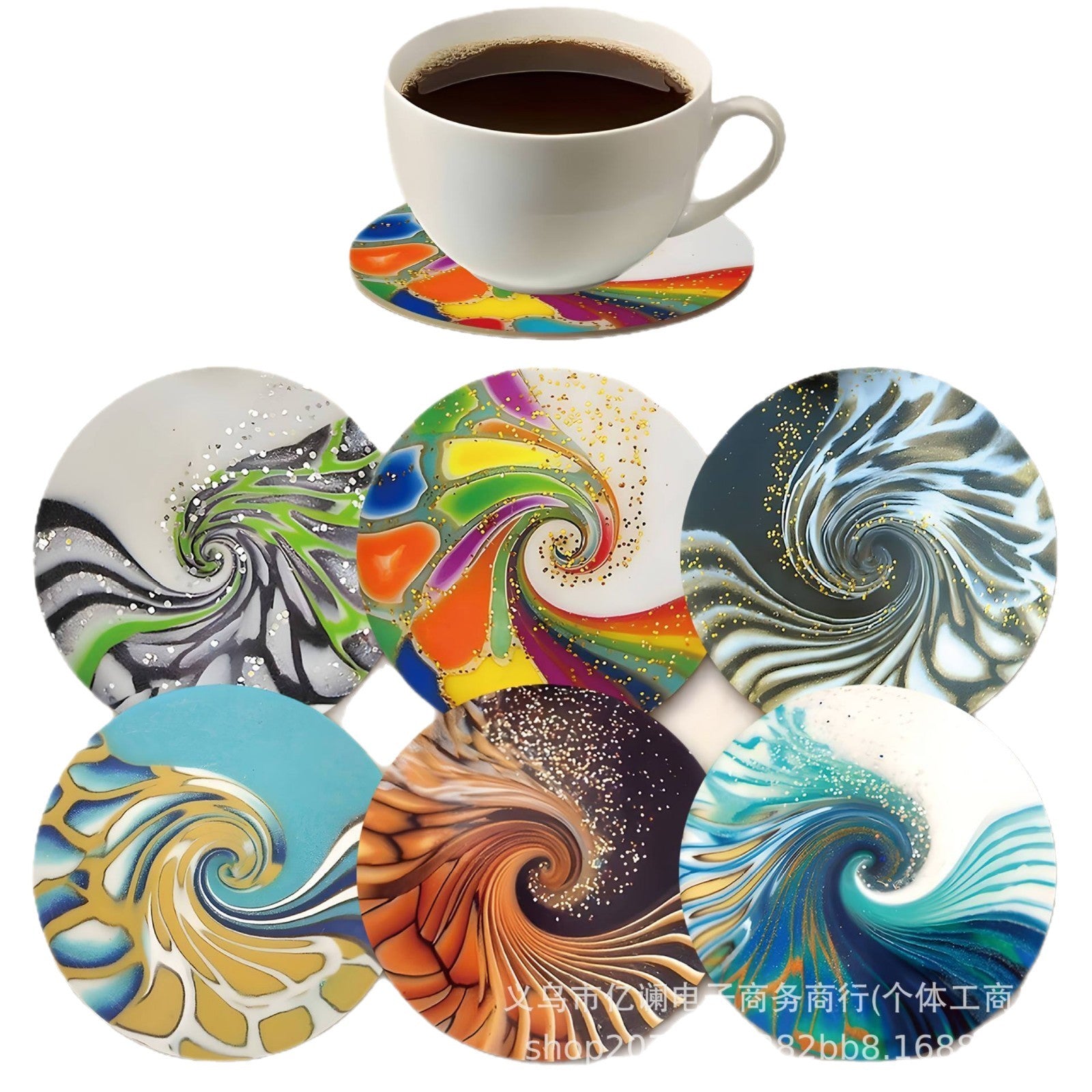 跨境木质餐垫图案圆形木质杯垫家庭派对餐桌餐垫用品装扮木质杯垫