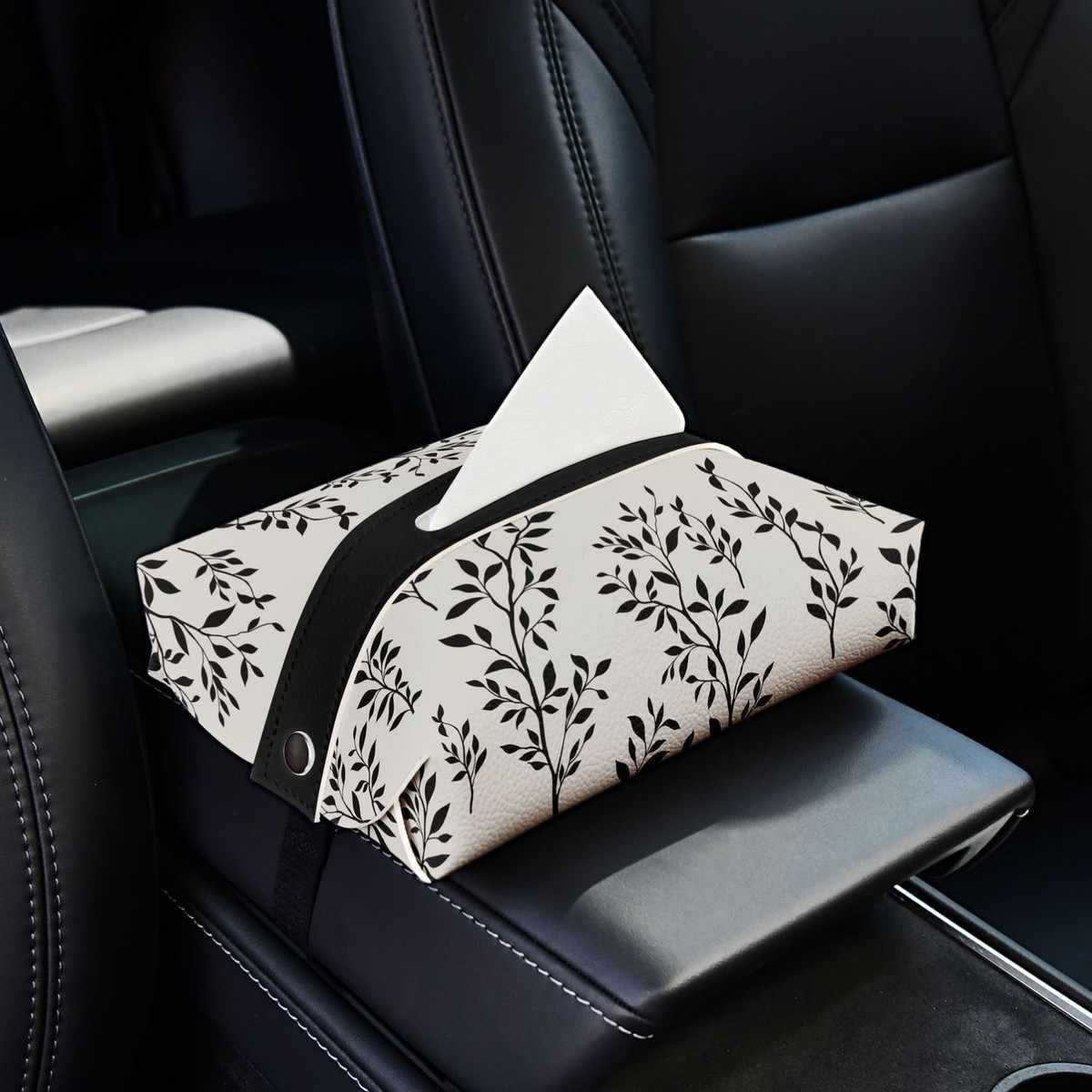Botanical Car Tissue Box Cover, Floral and Colorful Portable Tissue Holder for Car Seats, Armrests, Desks and Cozy Everyday Spaces