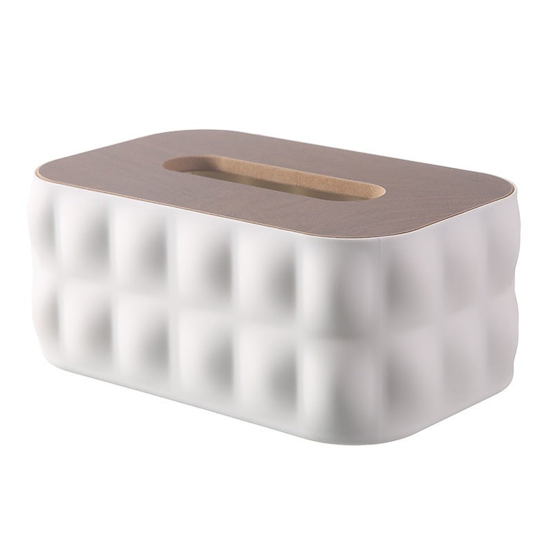 Decorative Tissue Box Cover with Wood-Look Lid, Quilted, Wave, Floral or Rounded Styles in Beige, White, Olive Green and Gray