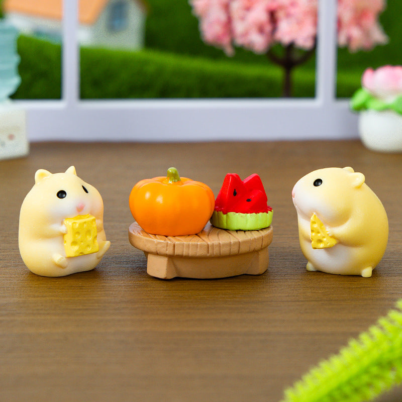 Mini Hamster Figurine Set of 4, Whimsical Animal Micro Ornaments for Desk Decor, Miniature Scenes and Small Gifts