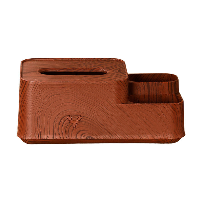 Wood-Look Tissue Box Cover with Remote Organizer, Dark Brown or Light Brown Tabletop Storage for Living Room and Desk