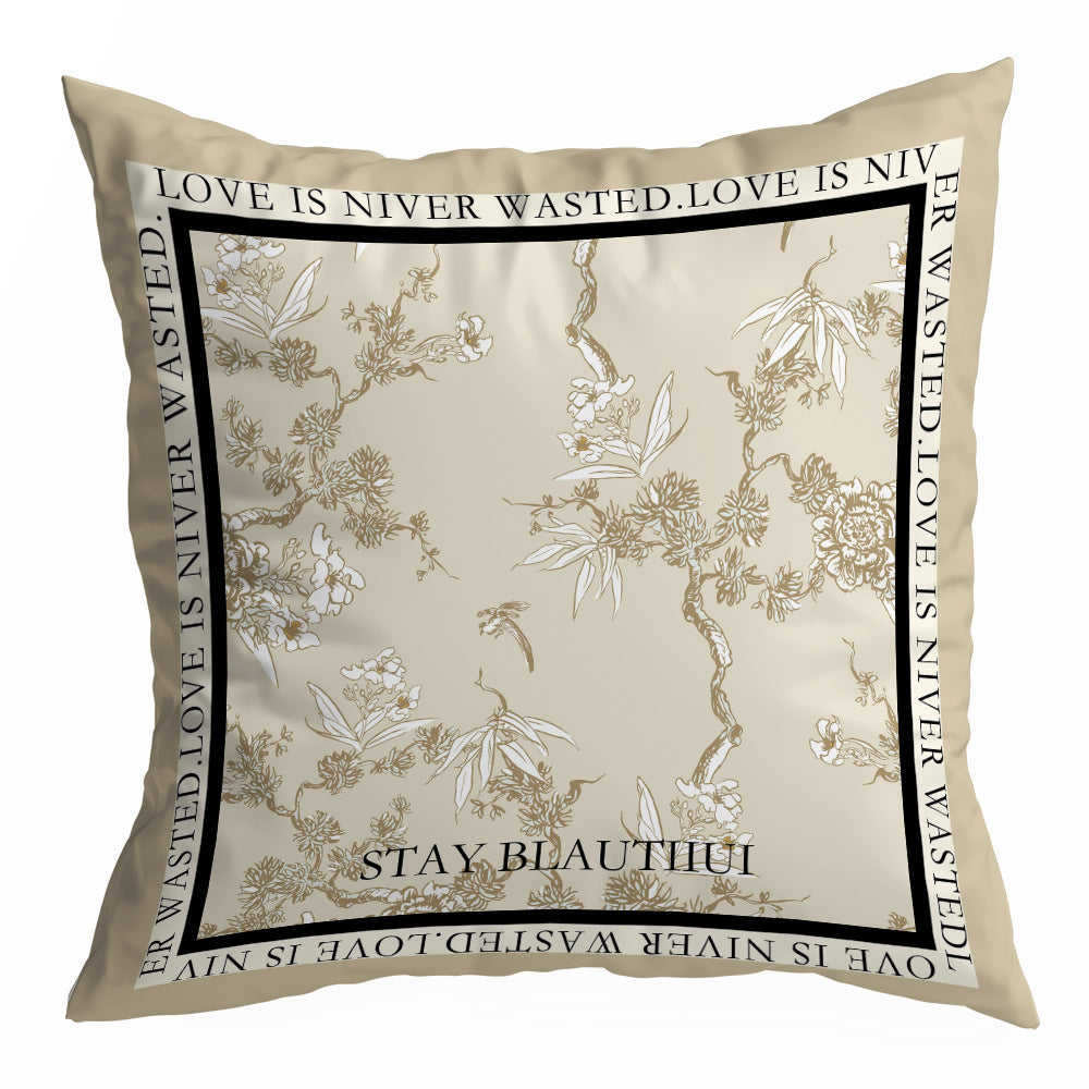 Black and Cream Decorative Pillow Cover, Retro Floral and Geometric Prints, 45 x 45 cm Sofa Cushion Cover