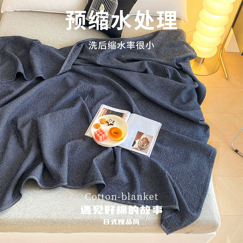 日式小格子全棉三层纱布床单毛巾被盖毯夏季薄纯棉双人加大铺床毯