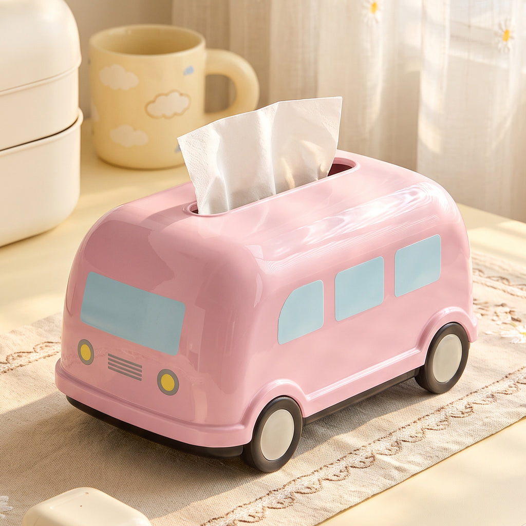 Mini Bus Tissue Box Cover, Playful Pastel Vehicle-Shaped Tabletop Holder for Living Rooms, Bedrooms and Creative Gifts