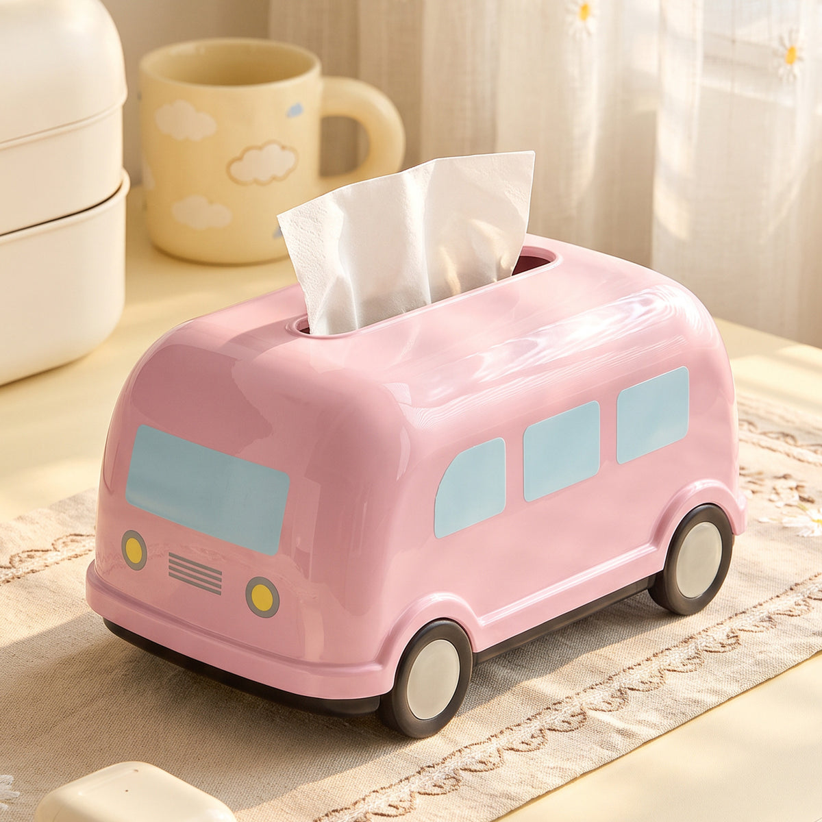 Mini Bus Tissue Box Cover, Playful Pastel Vehicle-Shaped Tabletop Holder for Living Rooms, Bedrooms and Creative Gifts