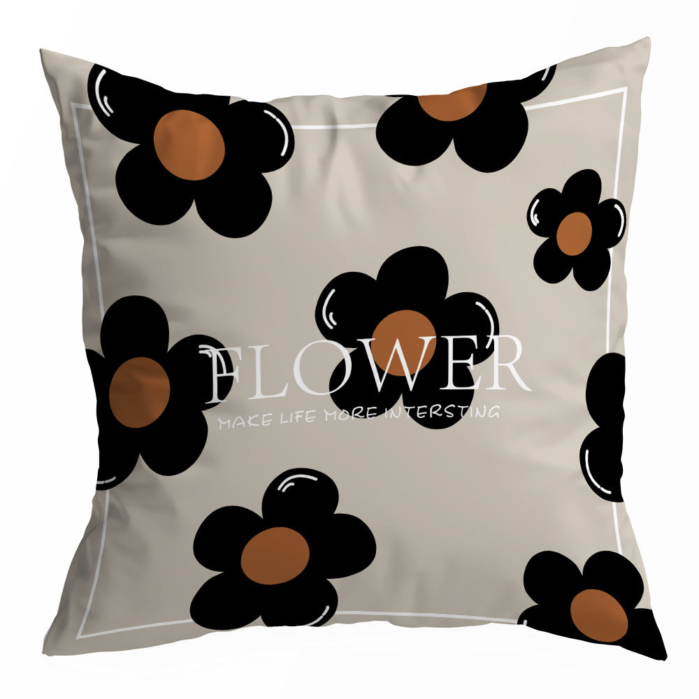 Black and Cream Decorative Pillow Cover, Retro Floral and Geometric Prints, 45 x 45 cm Sofa Cushion Cover