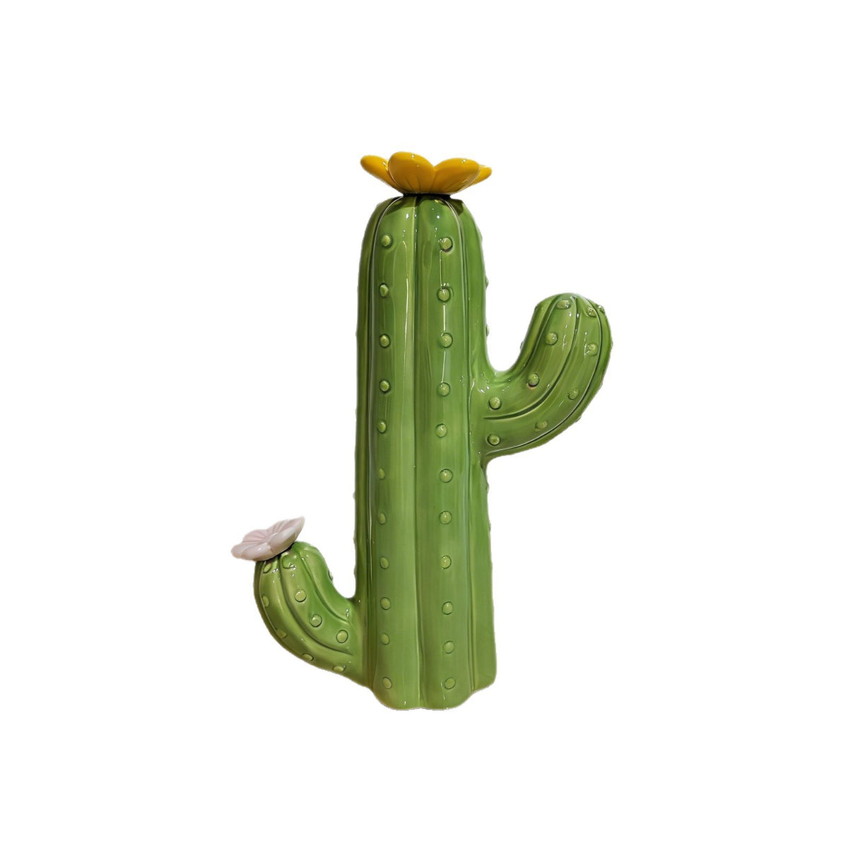 Ceramic Cactus Figurine, Sculptural Green Tabletop Ornament in Three Sizes for Desks, Shelves and Cozy Home Decor