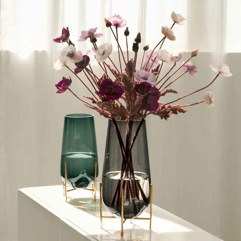 Artisan Blown Glass Vase & Fruit Bowl Set with Gold - Plated Metal Stand, Water - Friendly, Odorless, Stain & Fade Resistant, Decor for Living Room & Dining Table,