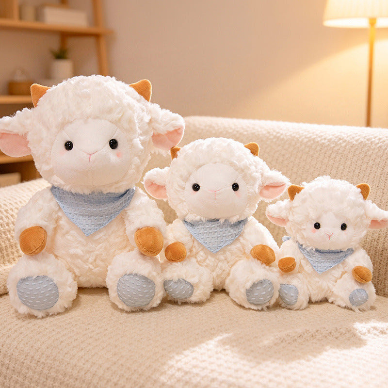 Little Meadow Lamb Plush Toy, 18 or 25 cm Fluffy White Sheep with Blue or Yellow Bandana for Cozy Rooms and Gentle Gifts