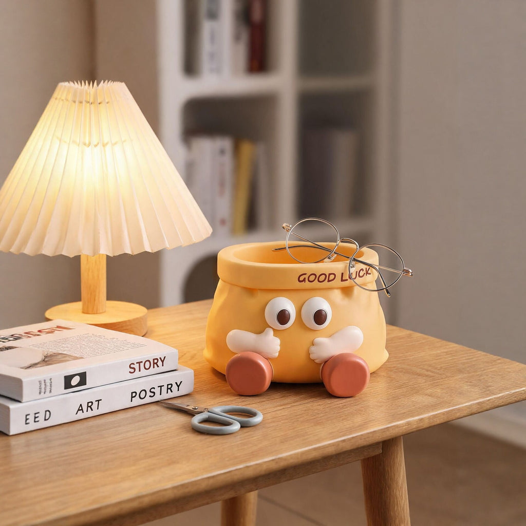 Whimsical Yellow Character Pen Holder, Playful Desk Organizer for Pencils, Brushes and Creative Workspaces