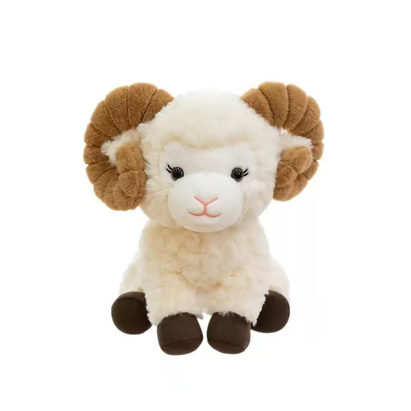 Curly Horn Sheep Plush Toy, 23 cm Cream Ram Stuffed Animal for Nursery Shelves, Cozy Rooms and Animal Gifts