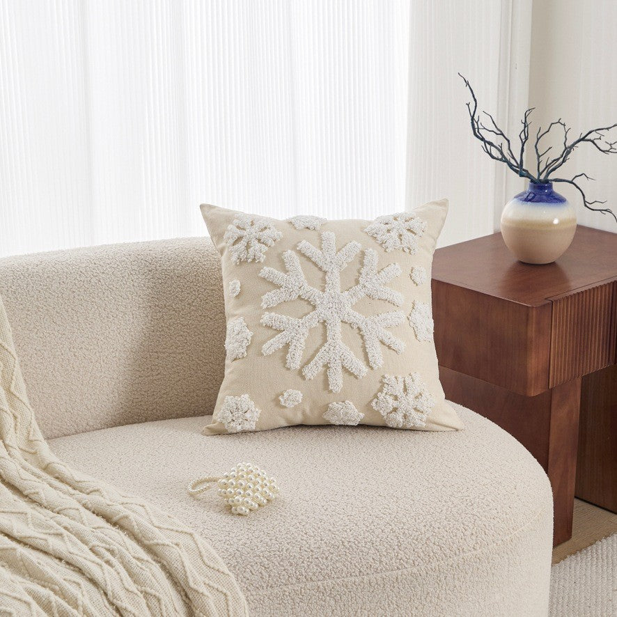 Neutral Tufted Pillow Cover, Textured 45 x 45 cm Cushion Case with Leaf, Wave and Tassel Designs for Cozy Sofas
