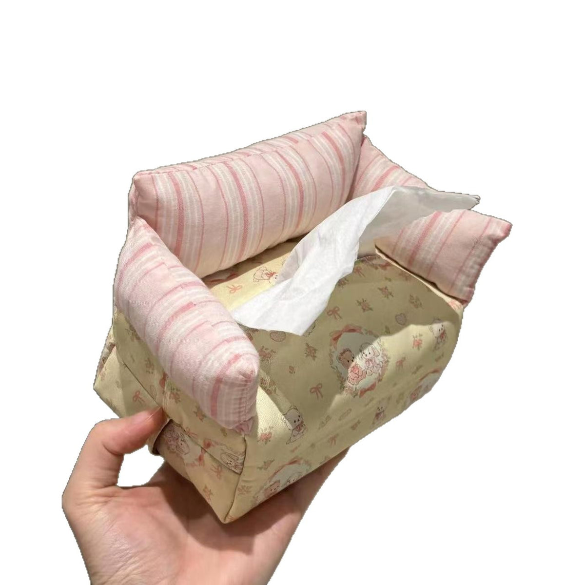 Mini Sofa Tissue Box Cover in Pink or Blue, Soft Floral Tabletop Tissue Holder for Cozy Living Rooms and Bedrooms