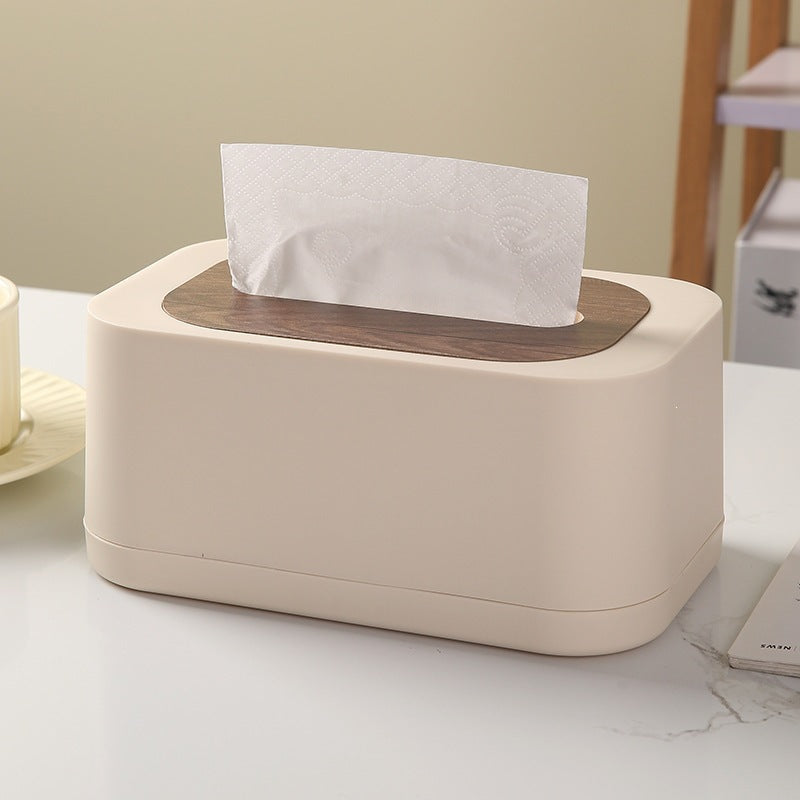 Decorative Tissue Box Cover with Wood-Look Lid, Quilted, Wave, Floral or Rounded Styles in Beige, White, Olive Green and Gray