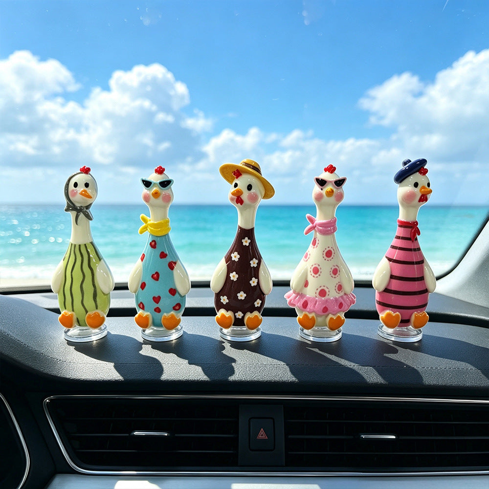 Whimsical Dressed Duck Car Accent Set of 5, Colorful Mini Resin Dashboard Figurines for Playful Drives, Desks and Gifts