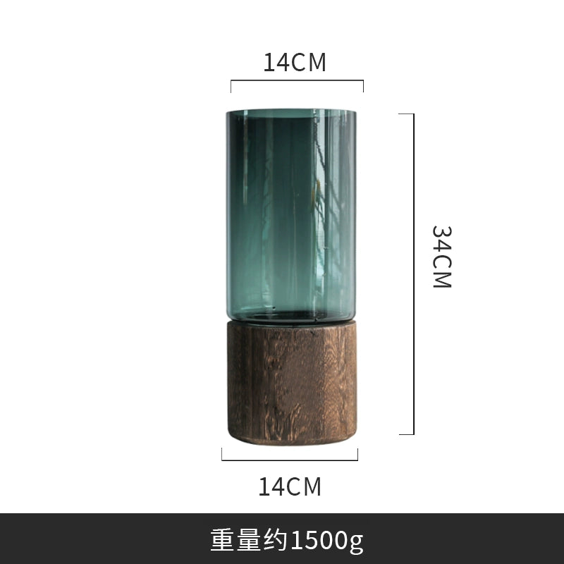 Solid wood vase decoration, living room flower arrangement glass
