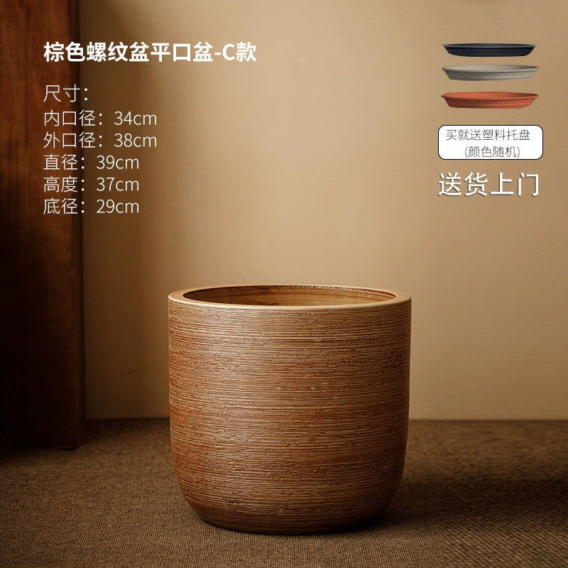Large caliber ceramic flower pot villa courtyard turtle backed bamboo tree planting green plant vat decoration floor to ceiling large vase