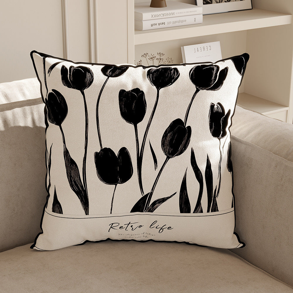 Black and White Botanical & Stripe Pillow Covers, Double-Sided Printed Decorative Cushion Covers for Sofas, Bedrooms and Cozy Living Rooms