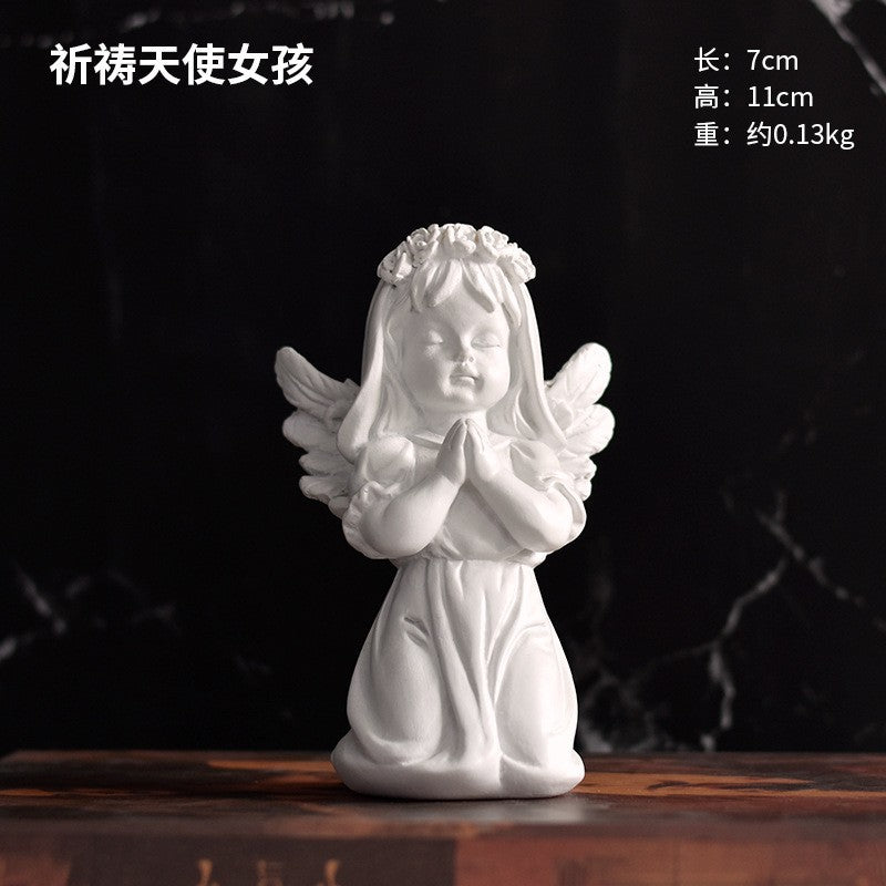 Praying Cherub Angel Figurine, White Vintage-Inspired Desk Sculpture in 16 Poses for Shelves and Thoughtful Gifts