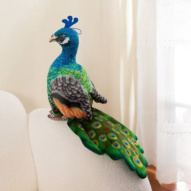 Vibrant Peacock Plush Toy, Blue and Green Bird with Patterned Tail for Nature Inspired Shelves and Thoughtful Gifts