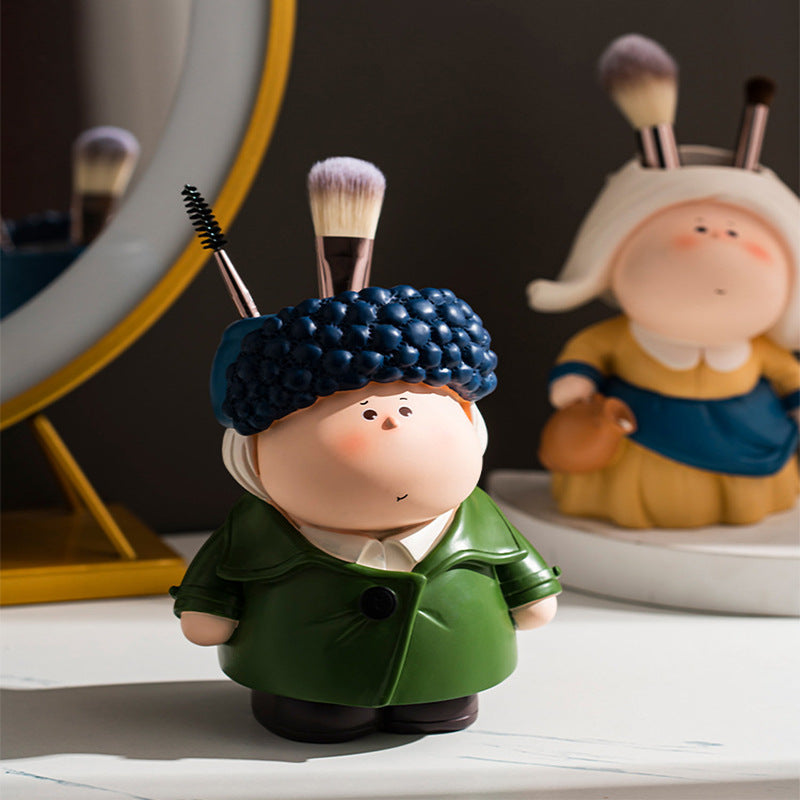 Art-Inspired Character Pen Holder, Playful Portrait Desk Organizer for Brushes, Pens and Creative Corners