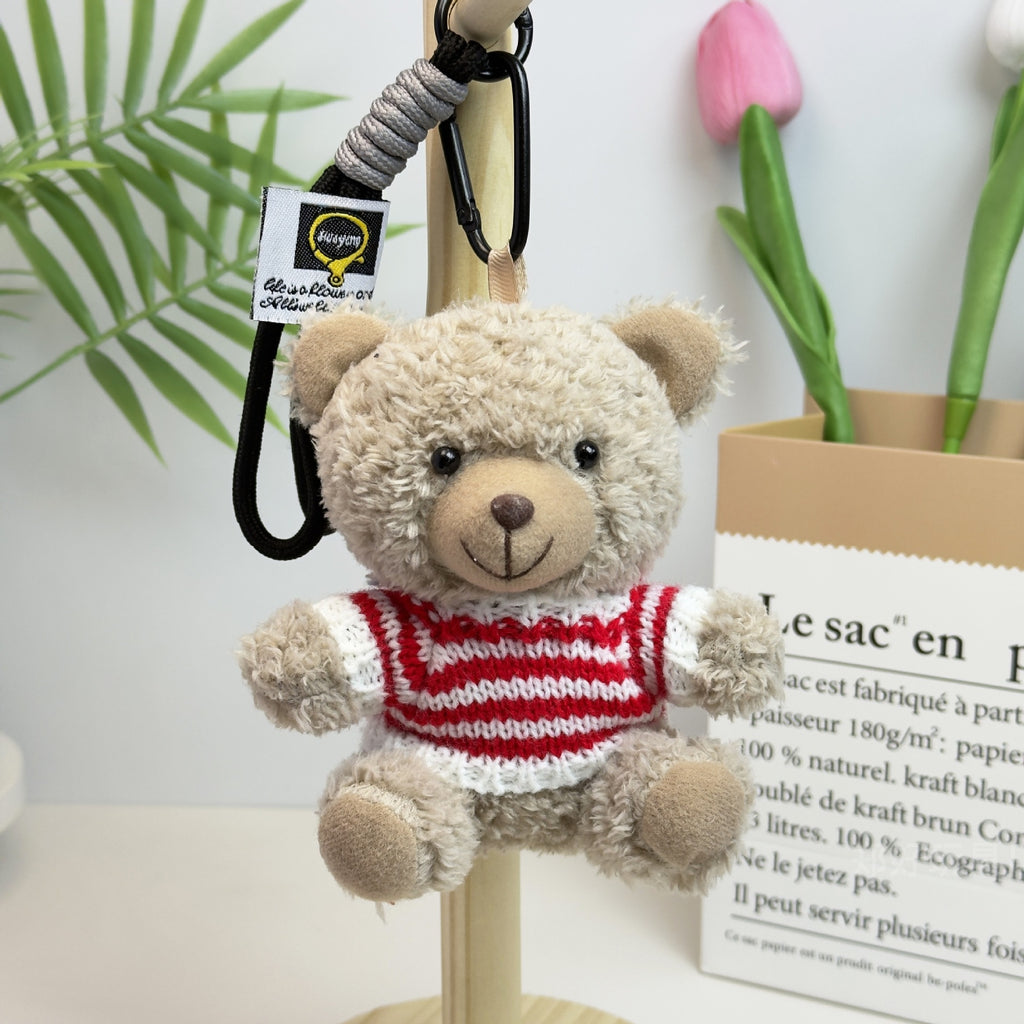 Outfit Teddy Bear Plush Bag Charm, 11 cm Mini Stuffed Bear Keychain in Colorful Sweaters and Shirts