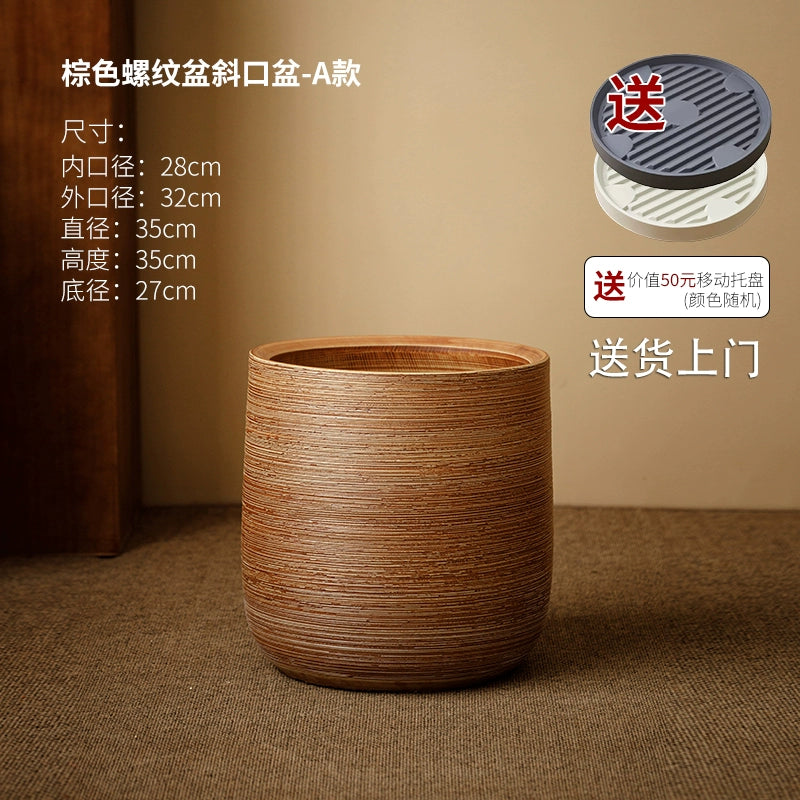Large caliber ceramic flower pot villa courtyard turtle backed bamboo tree planting green plant vat decoration floor to ceiling large vase