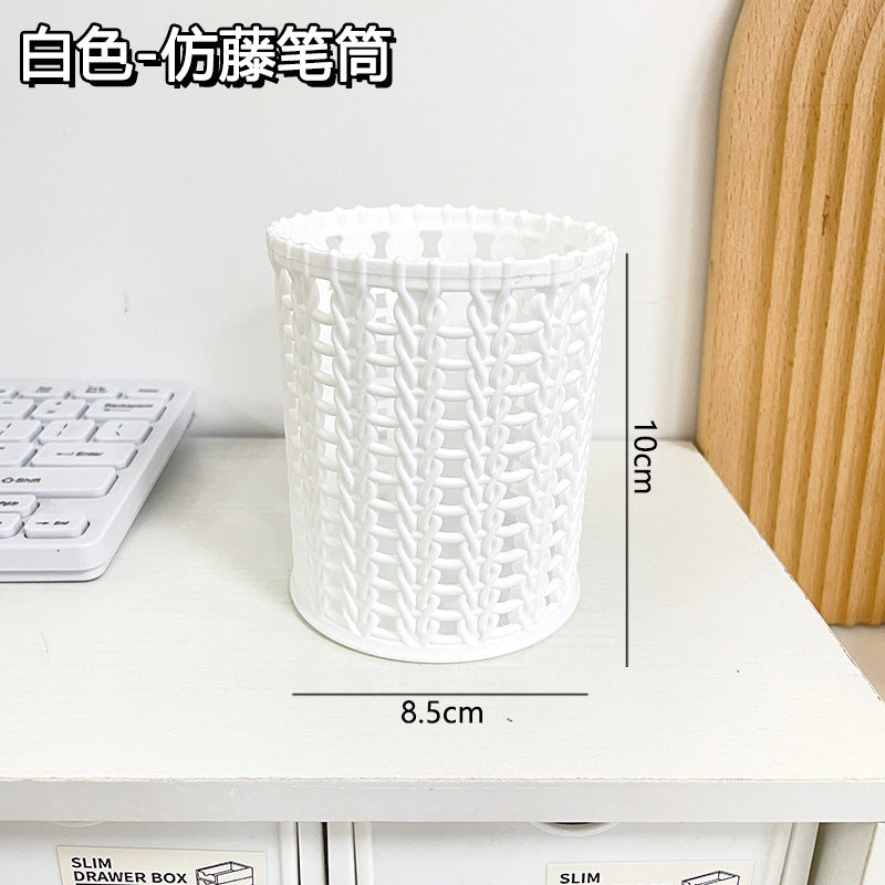 Woven-Look Openwork Pencil Holder, Lightweight Desk Cup in Five Colors for Pens, Markers and Cozy Workspace Decor