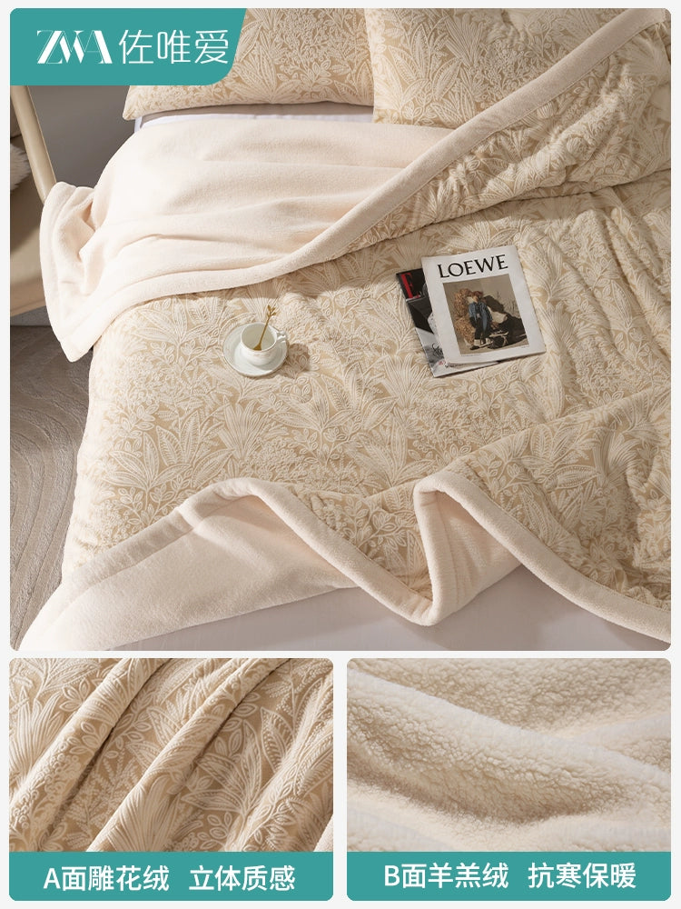 Luxury Carved Milk Velvet Warm Blanket