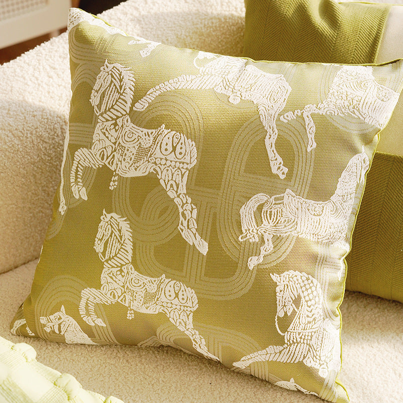 Green & Cream Decorative Pillow Covers, Botanical, Equestrian and Textured Designs for Sofas and Cozy Bedrooms