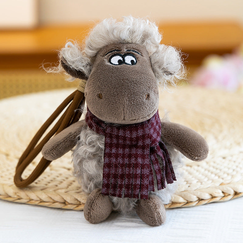 Fluffy Lamb Plush Bag Charm, 13 cm Mini Sheep Keychain with Scarf or Backpack for Handbags, Backpacks and Thoughtful Gifts