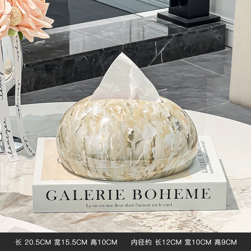 Sculptural Water Drop Tissue Box Cover, Marble-Look and Iridescent Tabletop Holder for Elegant Living Room Decor