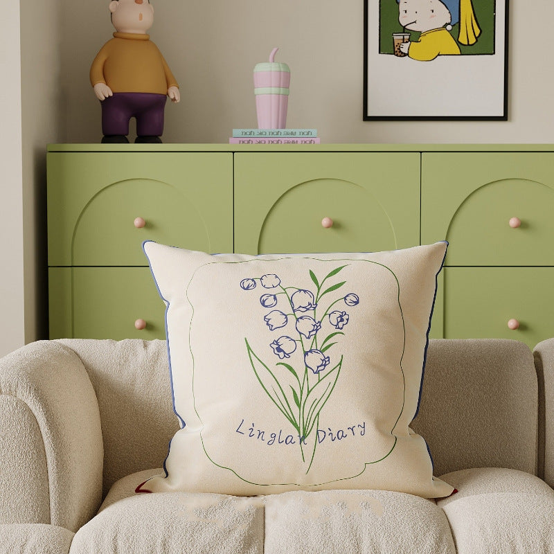 Whimsical Line Art Pillow Cover | Cake, Flower & Apple Designs for Cozy Sofas and Bedrooms