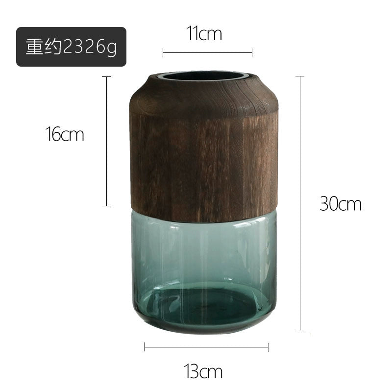 Solid wood vase decoration, living room flower arrangement glass