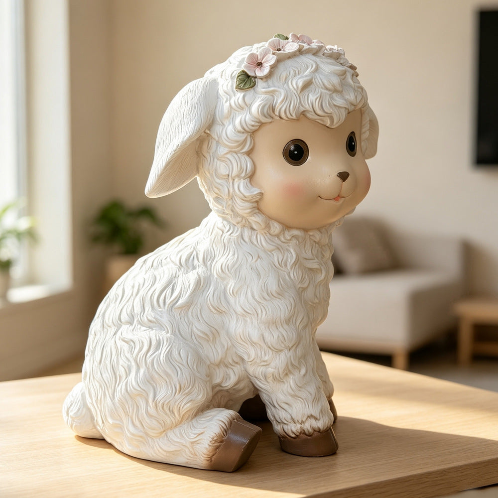 Curly Lamb Resin Figurine, Sweet Little Sheep Sculpture for Desk, Bookshelf and Cozy Home Decor