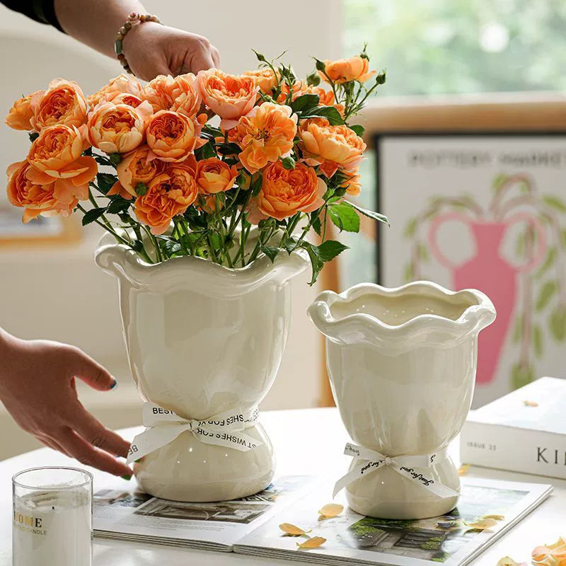 Handblown Cream Soft - Shaped Decorative Vases