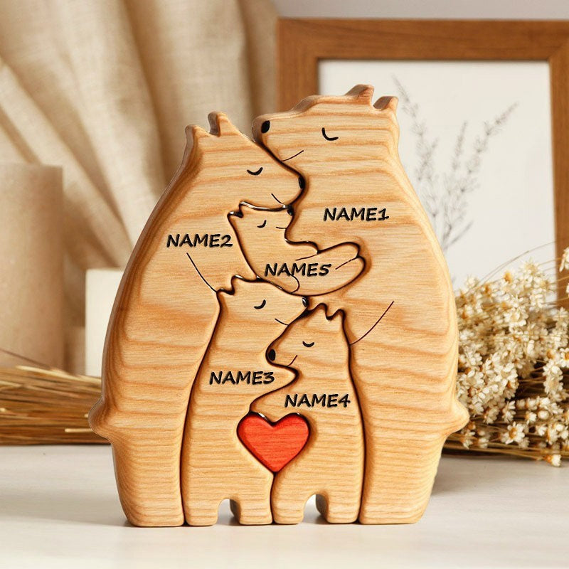 Personalized Family Bear Wooden Puzzle | Engraved Family Keepsake Home Decor Gift