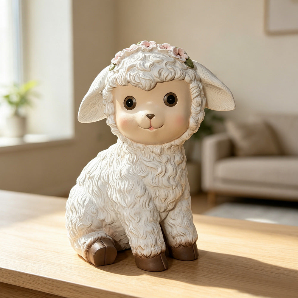 Curly Lamb Resin Figurine, Sweet Little Sheep Sculpture for Desk, Bookshelf and Cozy Home Decor
