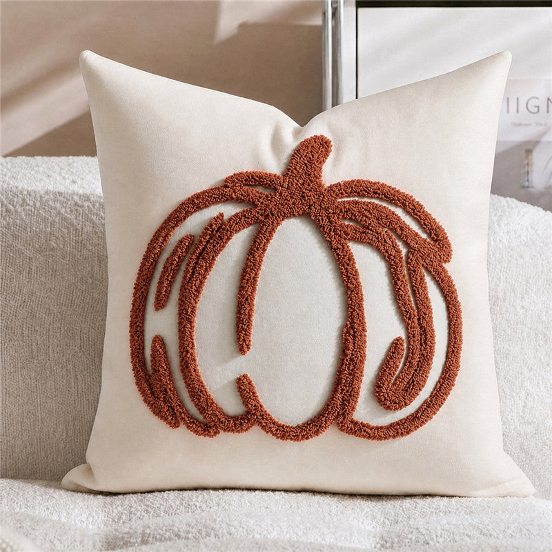 Embroidered Pumpkin Pillow Cover | Textured Autumn Cushion Case in Eight Designs for Cozy Sofas, Bedrooms and Fall Decor