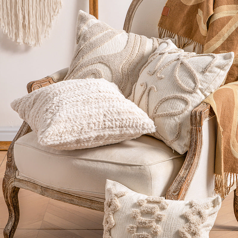 Textured Fringe Pillow Cover in Warm Neutrals, Decorative Cushion Case for Sofas, Beds and Cozy Living Rooms