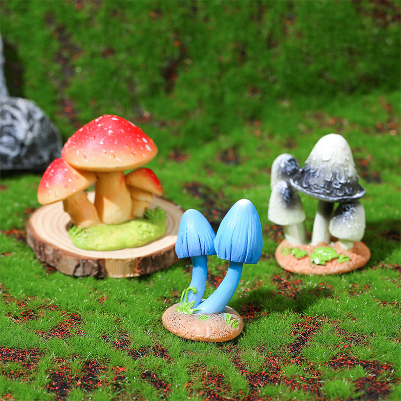 Woodland Mushroom Figurine Set of 8, Colorful Tiny Fungi for Desk Displays, Fairy Gardens and Miniature Scenes