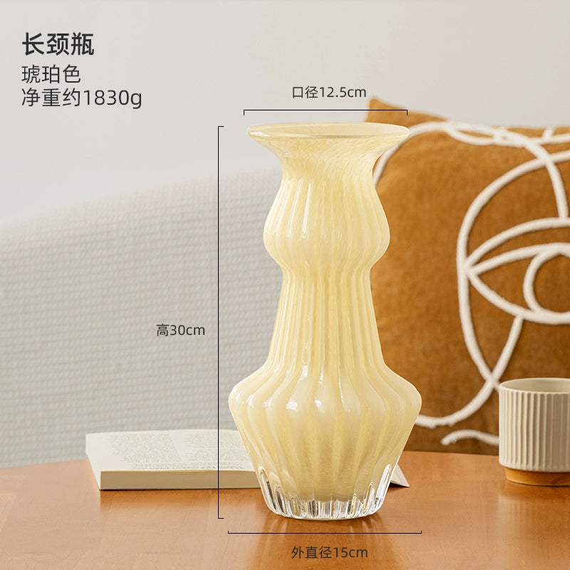 Shiyuan Amber Fish Tail Vase French Light Luxury Niche Living Room Luxury Simple Cream Art Glass Ornament