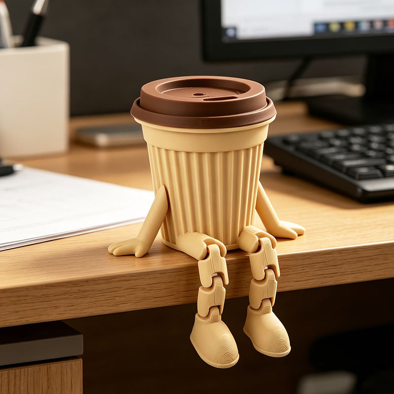 Poseable 3D-Printed Coffee Cup Figurine, Playful Mini Latte Character for Desks and Shelves