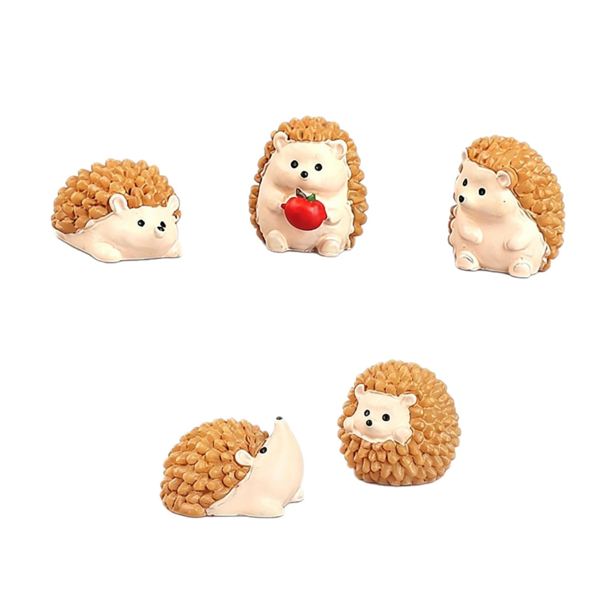 Tiny Hedgehog Miniatures, Complete 5 Piece Expressive Animal Figurine Set for Fairy Gardens, Desks and Woodland Displays